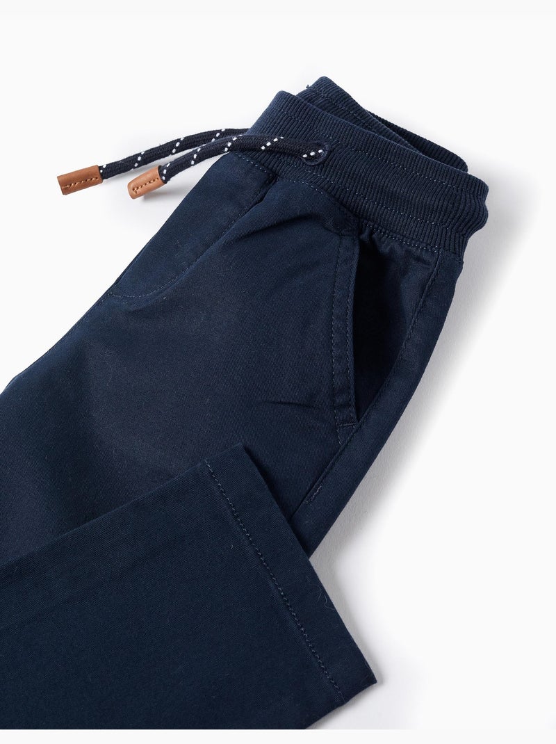 Pantalon en Toile avec Taille Élastique et Cordon Bleu foncé - Kiabi