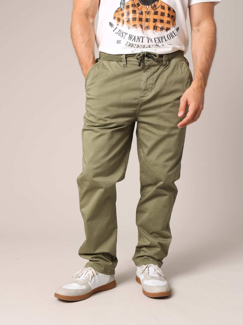 Pantalon en toile de coton, coupe droite  'Deeluxe' Vert kaki clair - Kiabi