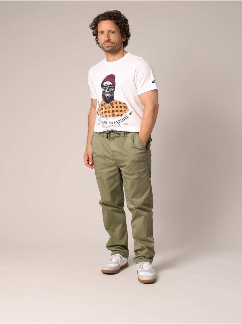 Pantalon en toile de coton, coupe droite  'Deeluxe' Vert kaki clair - Kiabi