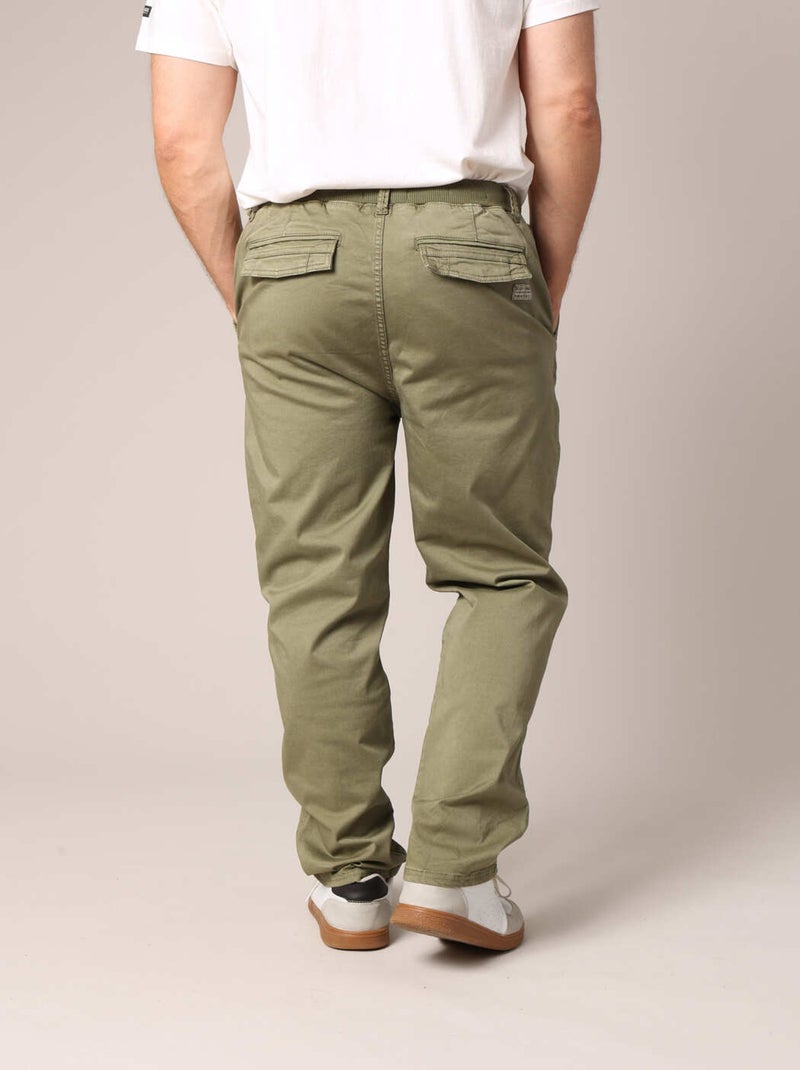 Pantalon en toile de coton, coupe droite  'Deeluxe' Vert kaki clair - Kiabi