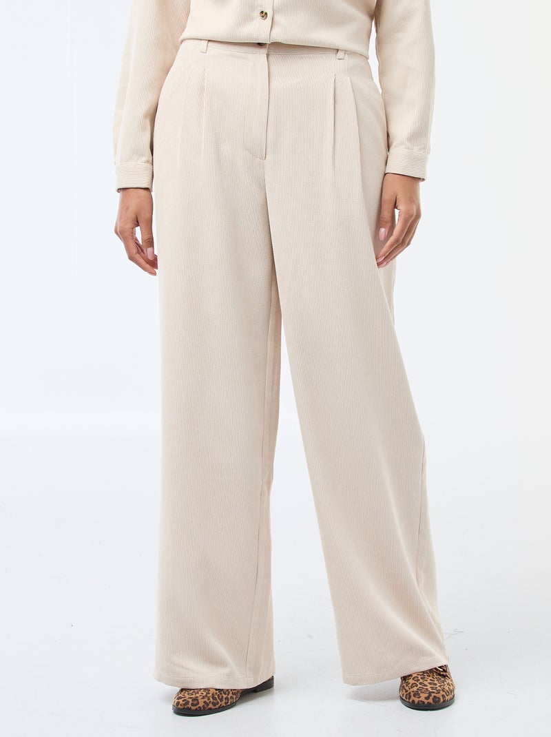 Pantalon en toile lourde à coupe large pour femme Beige - Kiabi