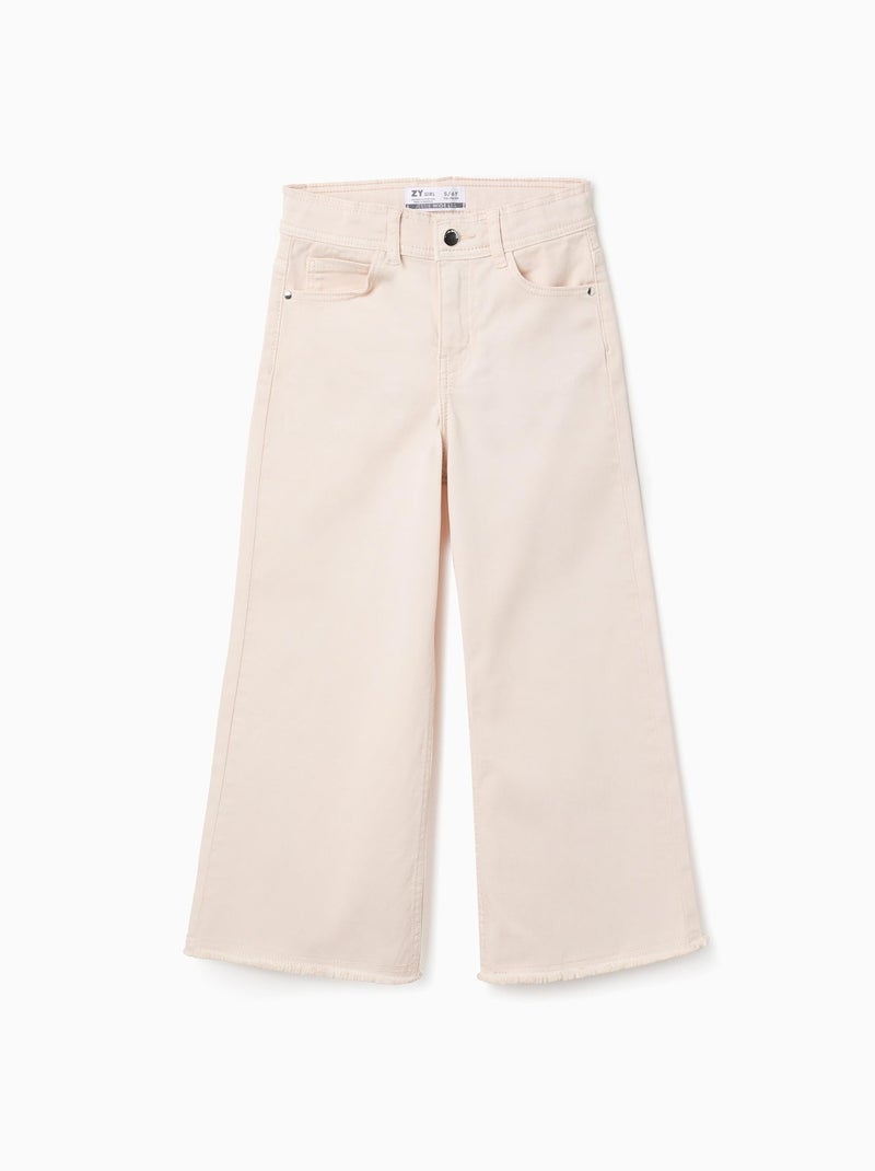 Pantalon en Toile Wide Leg avec Ourlets Effilochés Beige clair - Kiabi