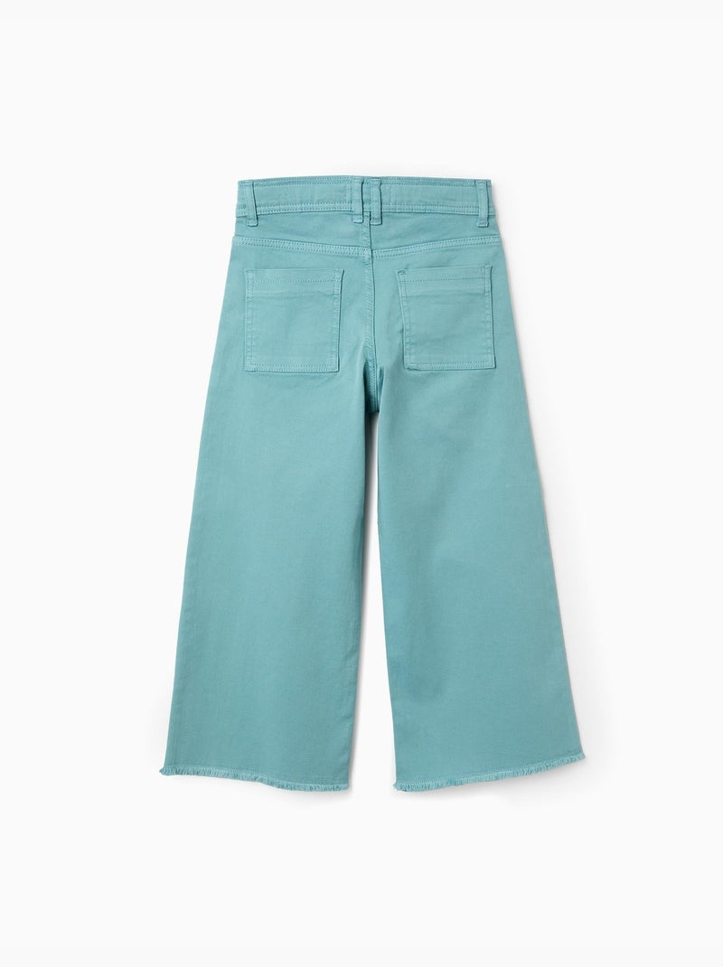 Pantalon en Toile Wide Leg avec Ourlets Effilochés Bleu clair - Kiabi