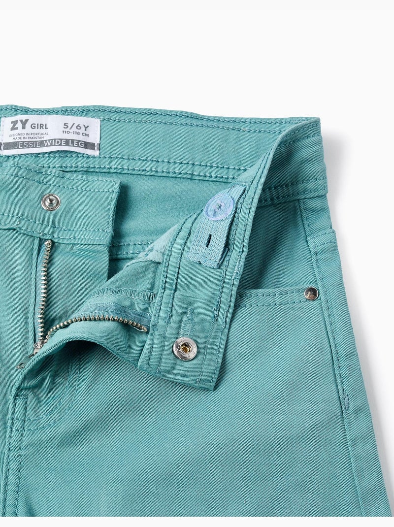 Pantalon en Toile Wide Leg avec Ourlets Effilochés Bleu clair - Kiabi