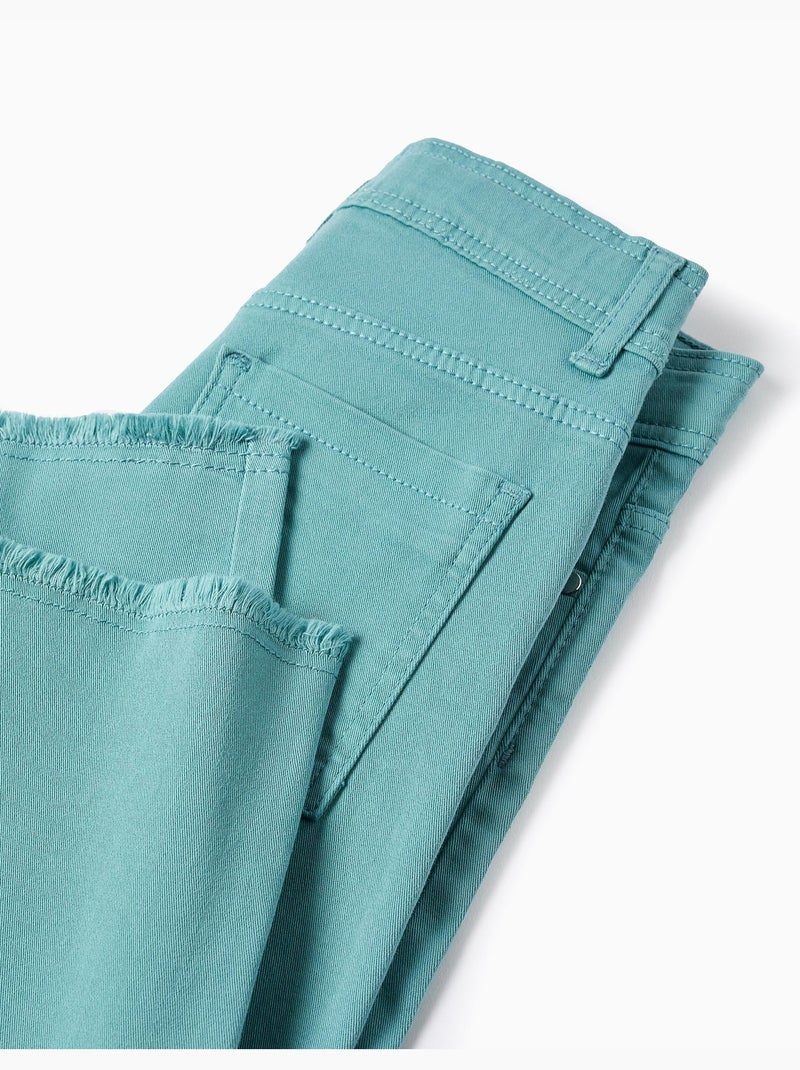 Pantalon en Toile Wide Leg avec Ourlets Effilochés Bleu clair - Kiabi