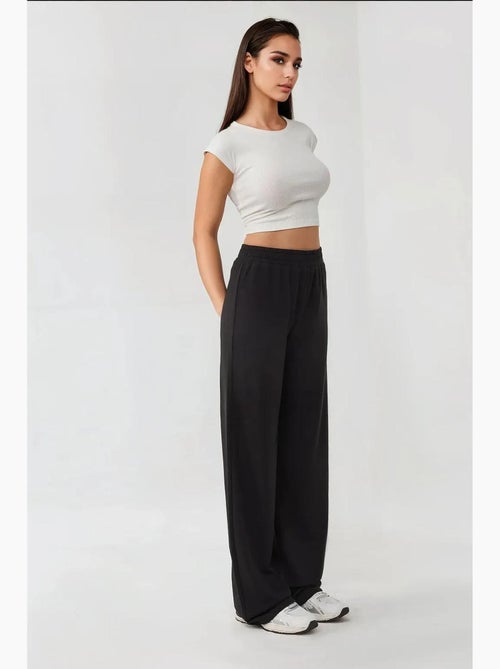 Pantalon en tricot à jambes larges avec taille élastique hiccup - Kiabi