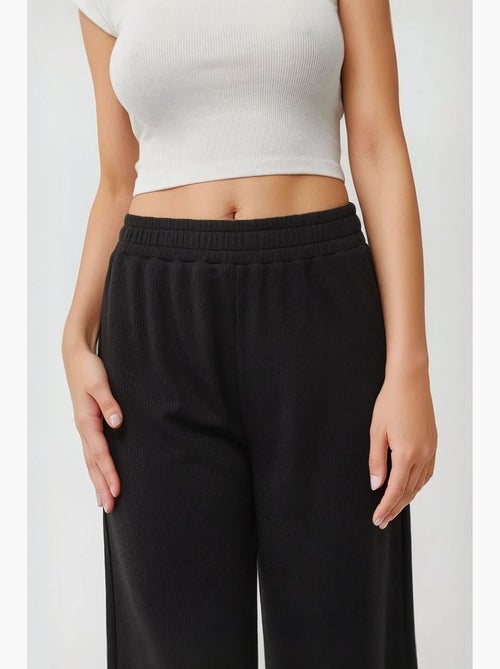 Pantalon en tricot à jambes larges avec taille élastique hiccup - Kiabi