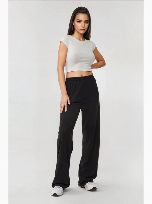 Pantalon en tricot à jambes larges avec taille élastique hiccup - Kiabi