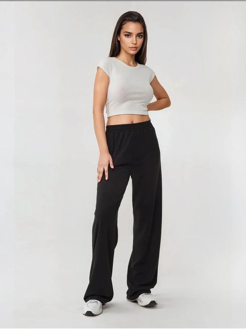 Pantalon en tricot à jambes larges avec taille élastique - Kiabi Pantalon en tricot à jambes larges avec taille élastique - Kiabi