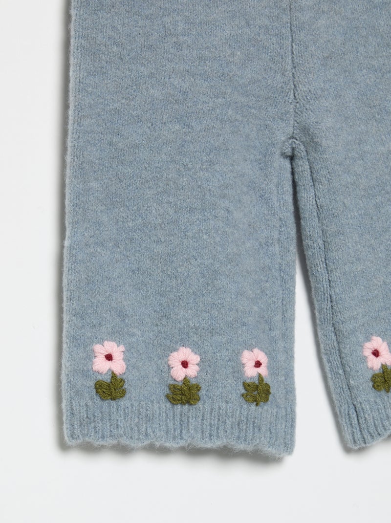 Pantalon en tricot avec broderies Bleu - Kiabi