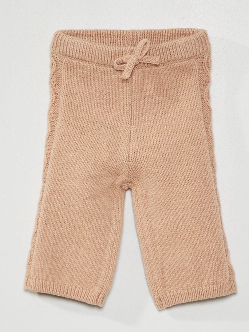 Pantalon en tricot avec maille fantaisie Beige - Kiabi