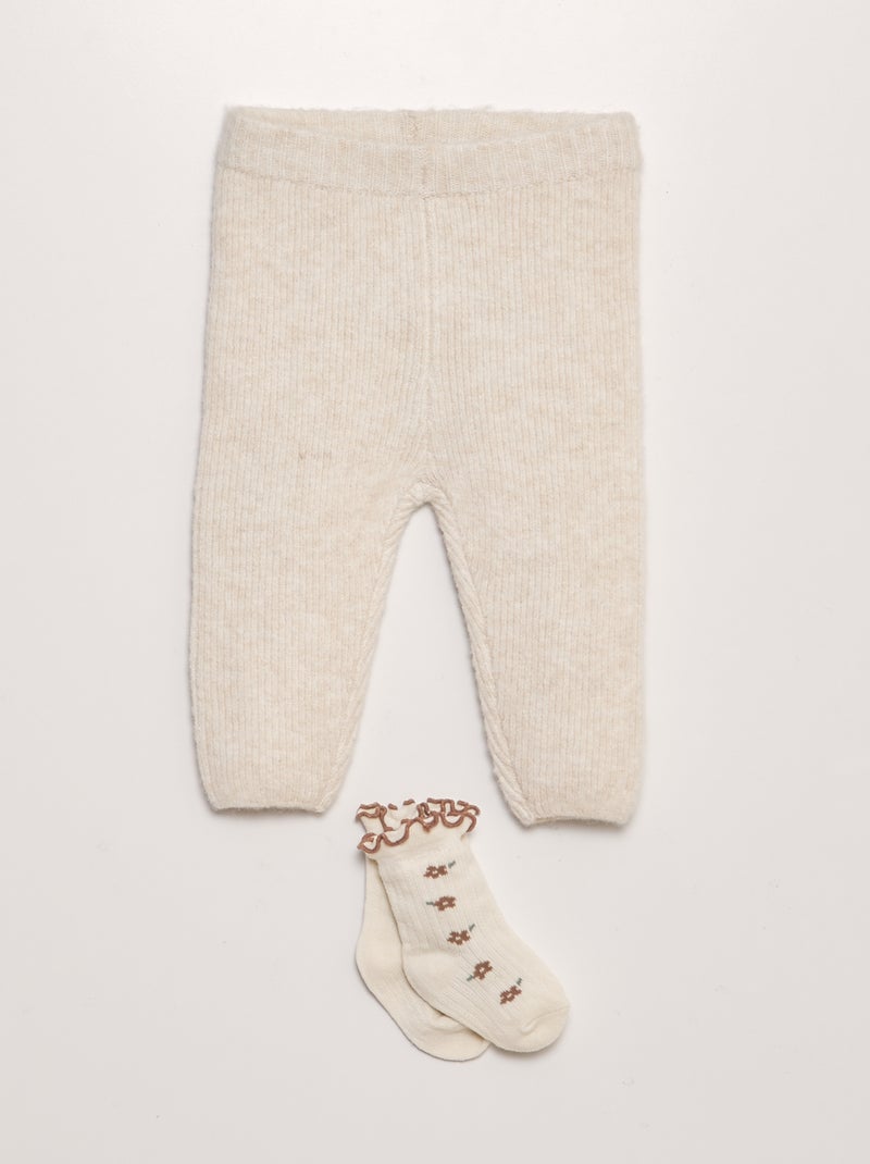 Pantalon en tricot + chaussettes - 2 pièces Beige - Kiabi