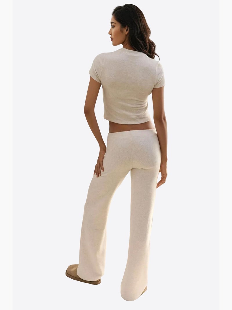 Pantalon en tricot doux et texturé à taille élastique hiccup Beige argile - Kiabi
