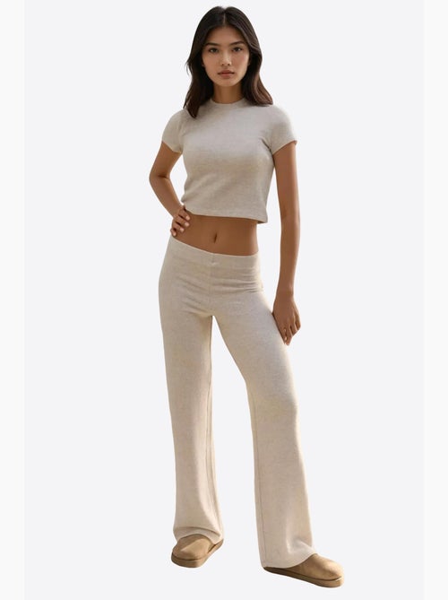 Pantalon en tricot doux et texturé à taille élastique hiccup - Kiabi