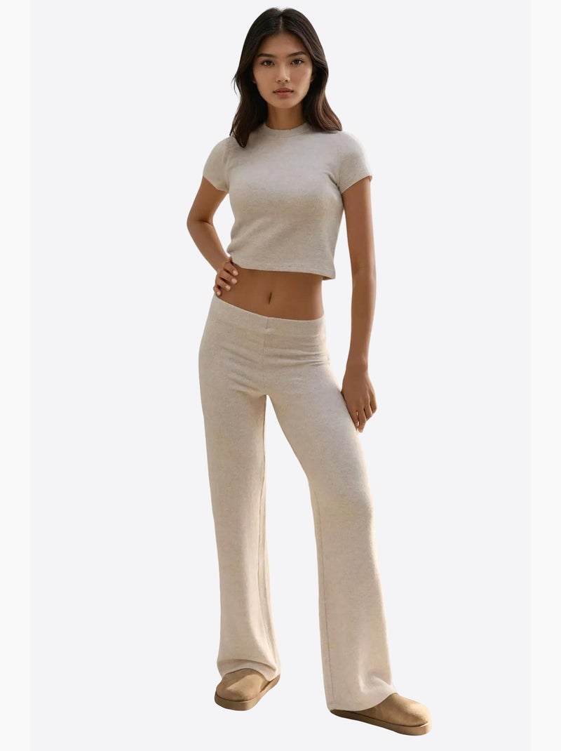Pantalon en tricot doux et texturé à taille élastique hiccup Beige argile - Kiabi