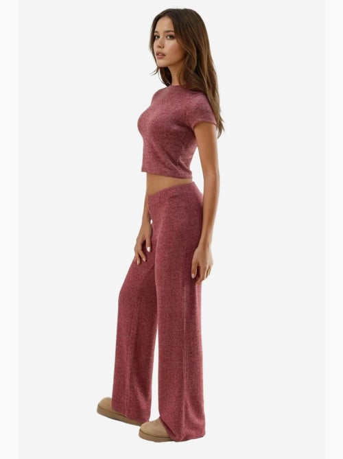 Pantalon en tricot doux et texturé à taille élastique hiccup - Kiabi