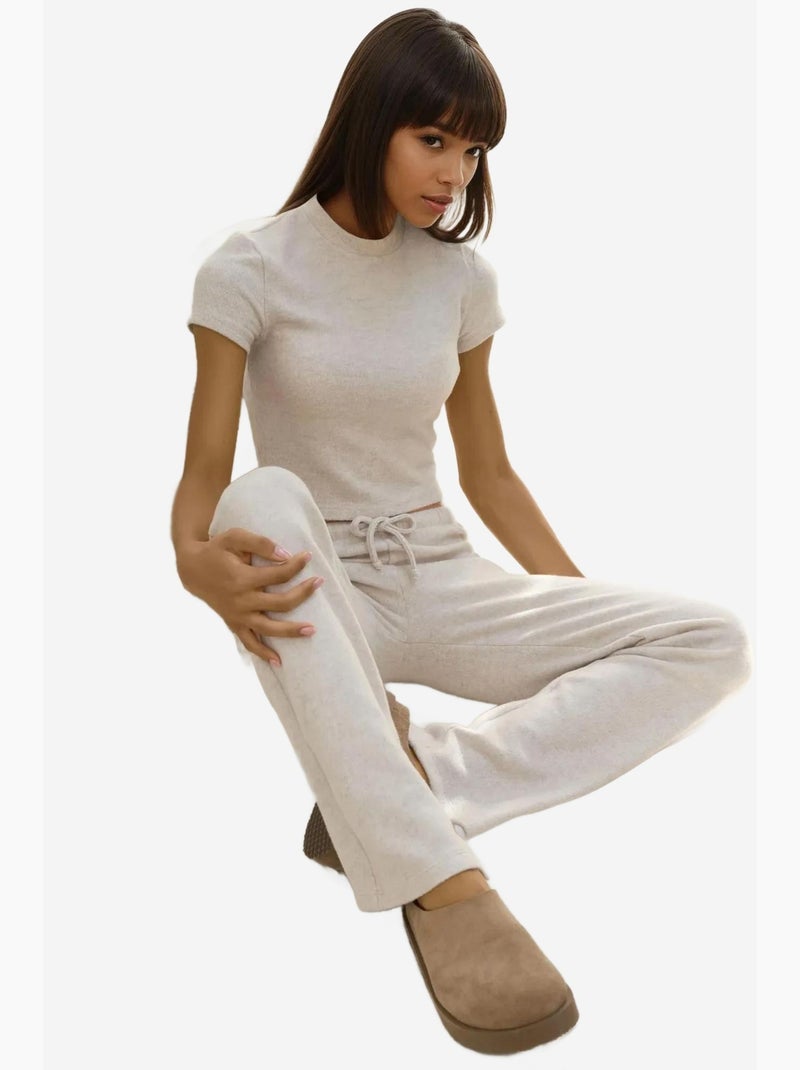 Pantalon en tricot doux et texturé avec cordons hiccup Crème - Kiabi