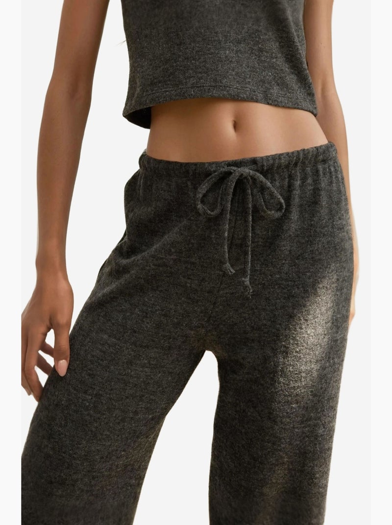 Pantalon en tricot doux et texturé avec cordons hiccup Gris foncé - Kiabi