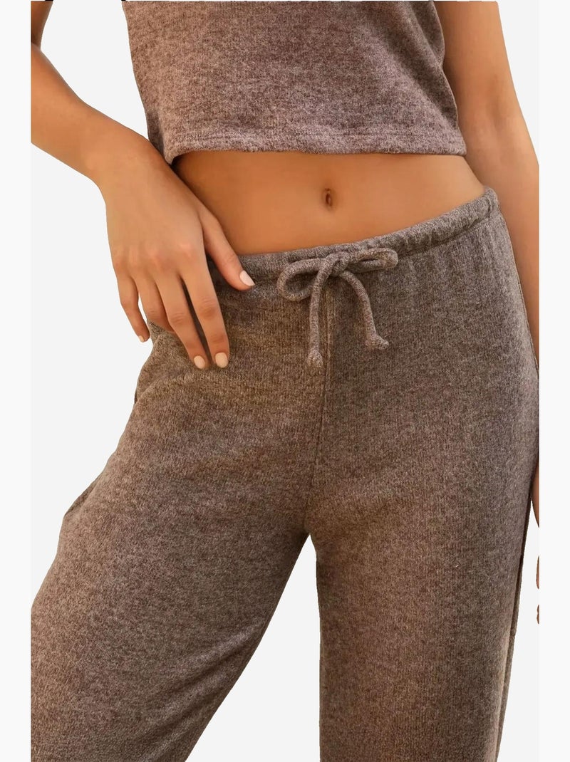 Pantalon en tricot doux et texturé avec cordons hiccup Marron clair - Kiabi