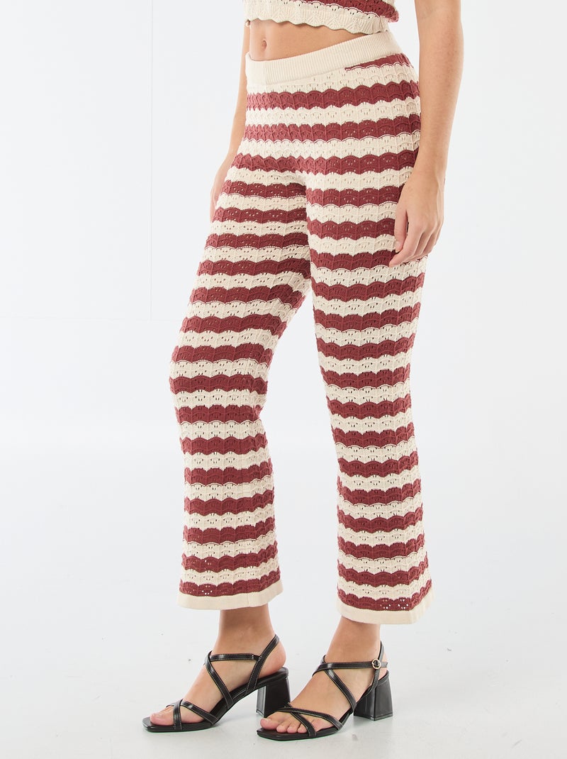 Pantalon en tricot fantaisie à coupe flare pour femme Beige/marron - Kiabi