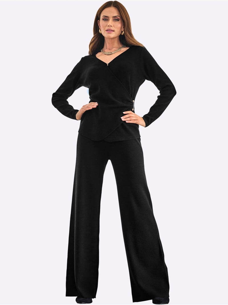 Pantalon en tricot mélange de viscose doux - Taille standard - helline Noir - Kiabi