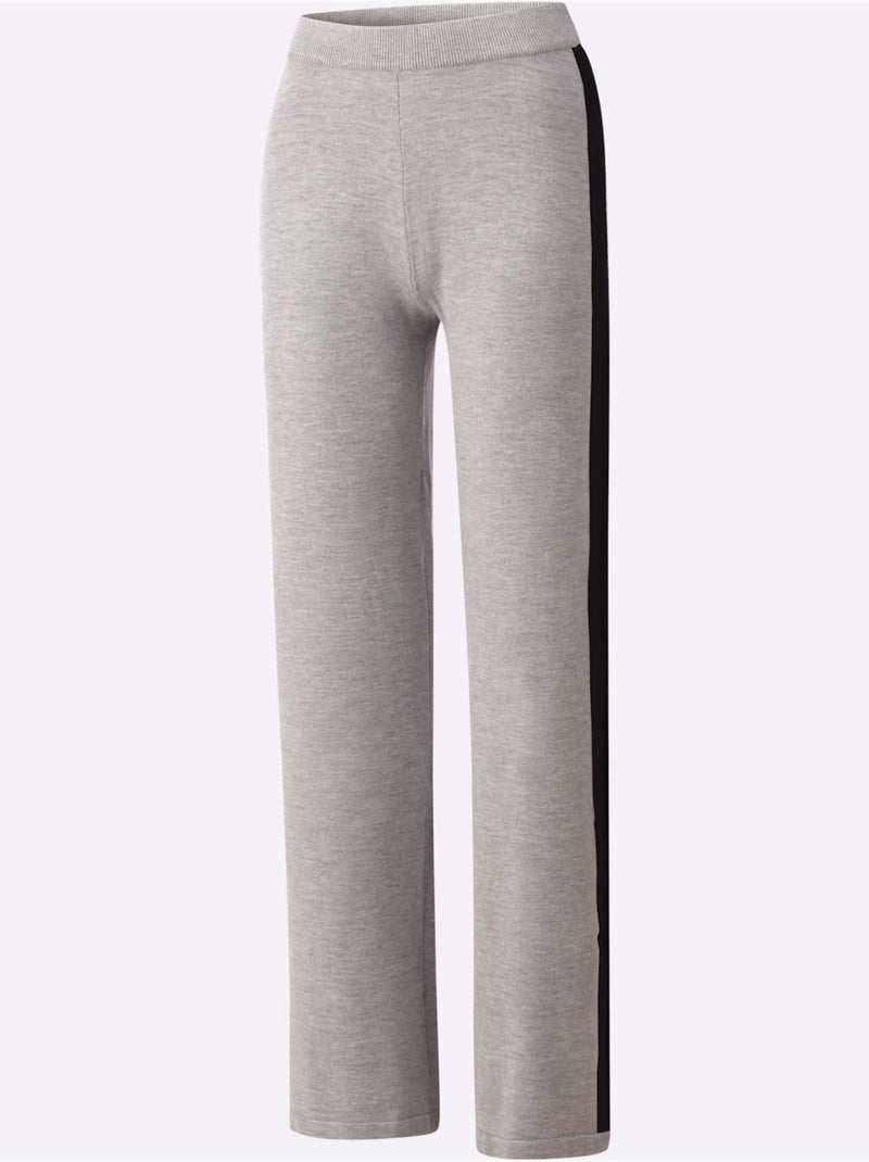 Pantalon En Tricot Rayures Contrastées - Taille Standard - Helline Gris foncé - Kiabi