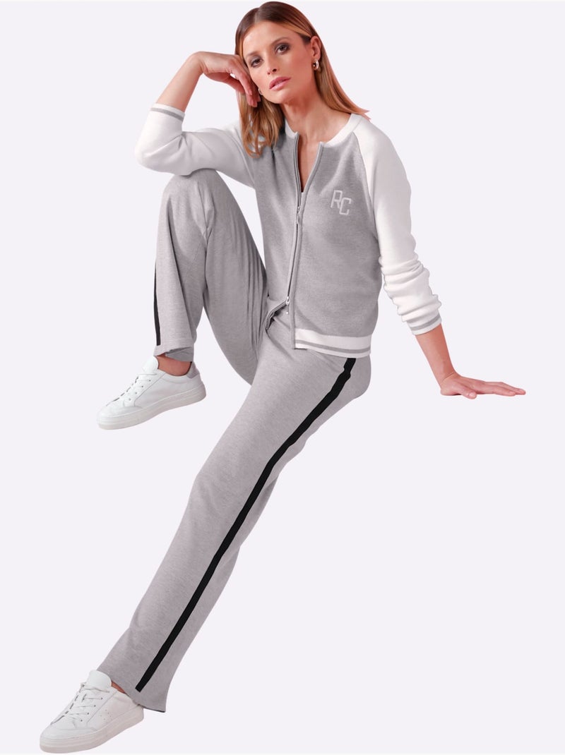 Pantalon En Tricot Rayures Contrastées - Taille Standard - Helline Gris foncé - Kiabi