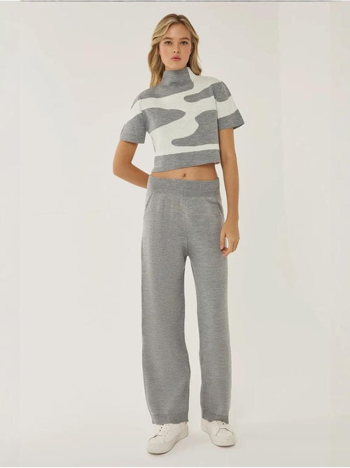 Pantalon en tricot taille haute à jambes larges - Kiabi Pantalon en tricot taille haute à jambes larges - Kiabi