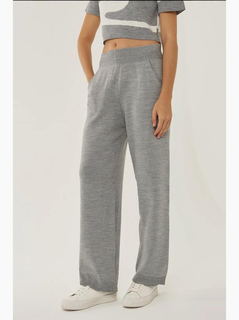 Pantalon en tricot taille haute à jambes larges hiccup Gris - Kiabi