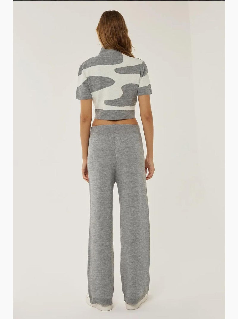Pantalon en tricot taille haute à jambes larges hiccup Gris - Kiabi