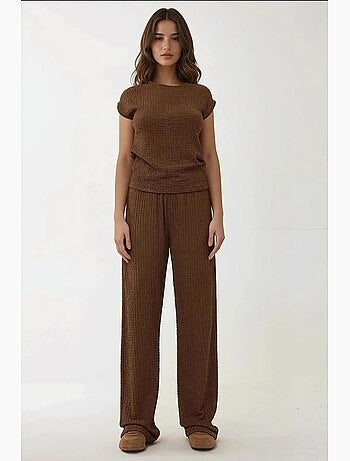 Pantalon en tricot texturé à jambe large et coupe décontractée hiccup