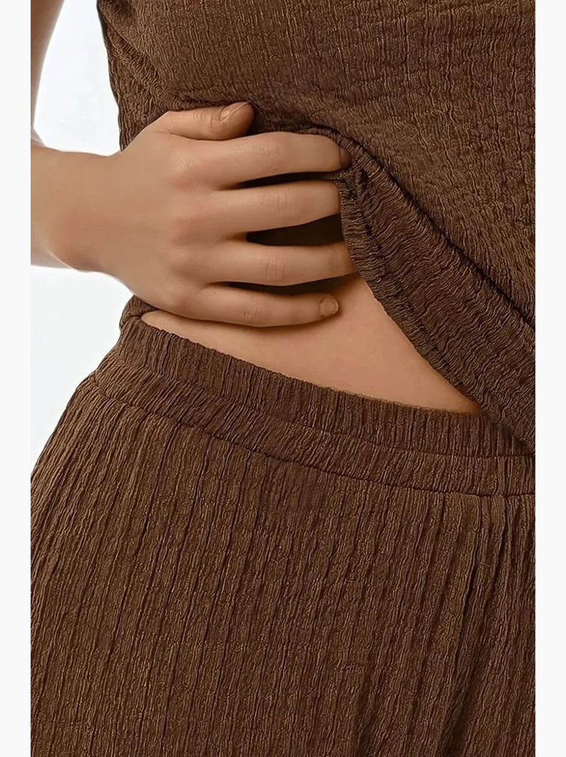 Pantalon en tricot texturé à jambe large et coupe décontractée hiccup Marron - Kiabi