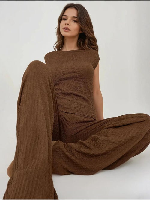 Pantalon en tricot texturé à jambe large et coupe décontractée - Kiabi