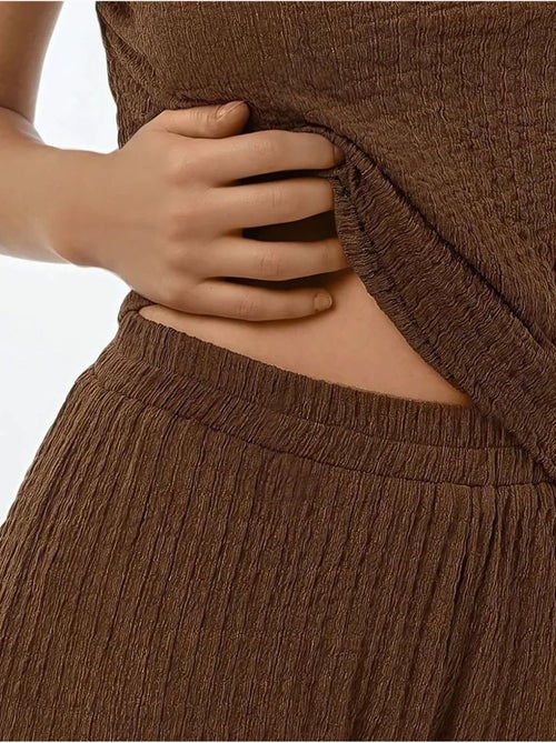 Pantalon en tricot texturé à jambe large et coupe décontractée - Kiabi