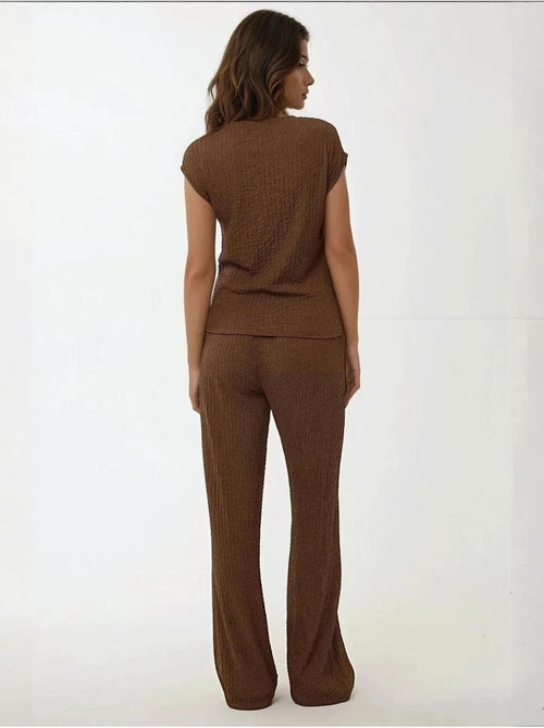 Pantalon en tricot texturé à jambe large et coupe décontractée - Kiabi