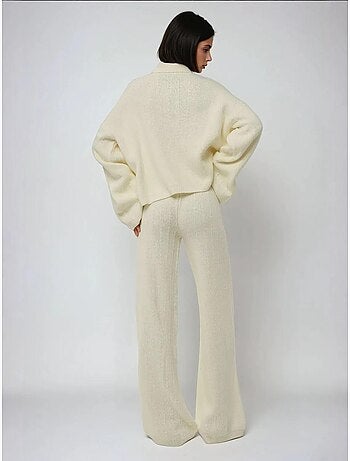 Pantalon en tricot texturé à jambes larges