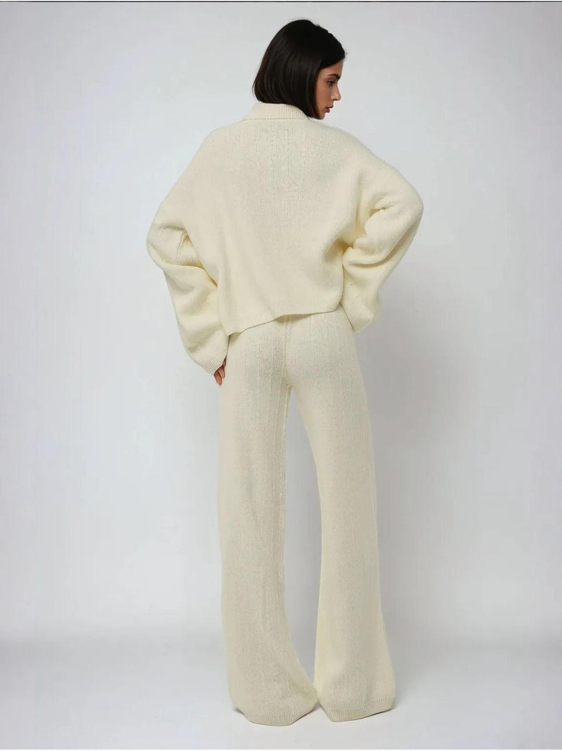 Pantalon en tricot texturé à jambes larges Beige naturel - Kiabi