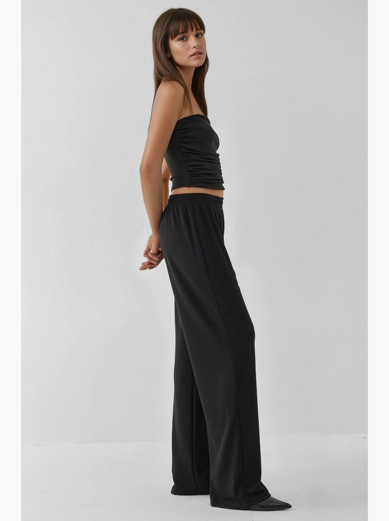 Pantalon en tricot texturé à jambes larges hiccup Noir - Kiabi