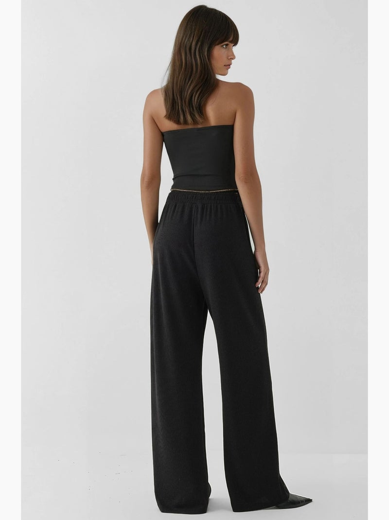 Pantalon en tricot texturé à jambes larges hiccup Noir - Kiabi