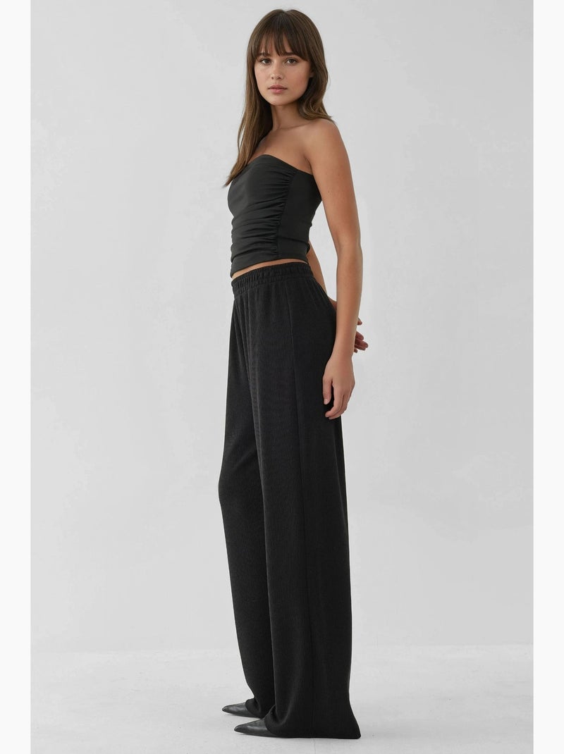 Pantalon en tricot texturé à jambes larges hiccup Noir - Kiabi
