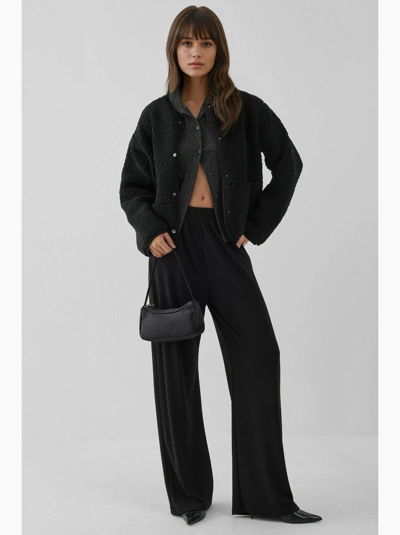 Pantalon en tricot texturé à jambes larges hiccup Noir - Kiabi