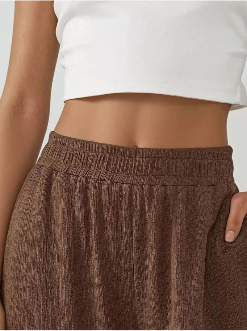 Pantalon en tricot texturé à jambes larges Marron - Kiabi