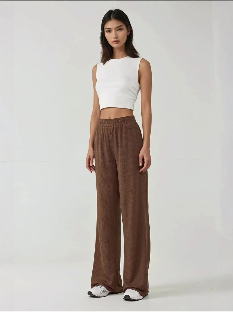Pantalon en tricot texturé à jambes larges Marron - Kiabi