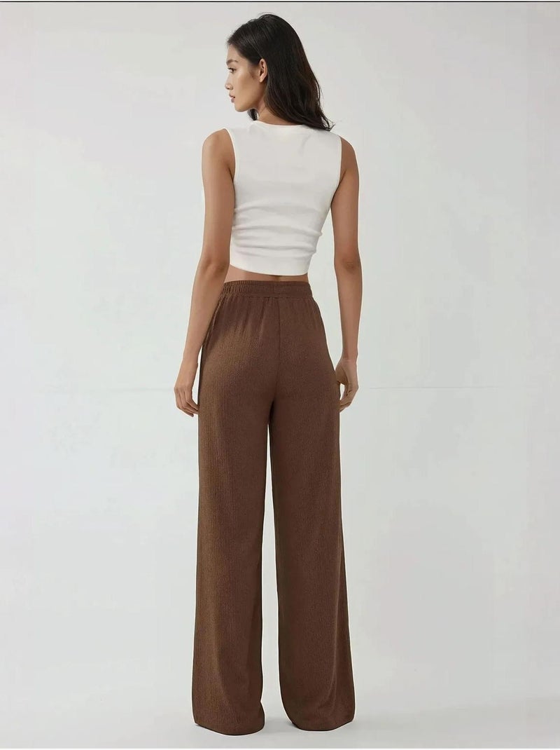 Pantalon en tricot texturé à jambes larges Marron - Kiabi