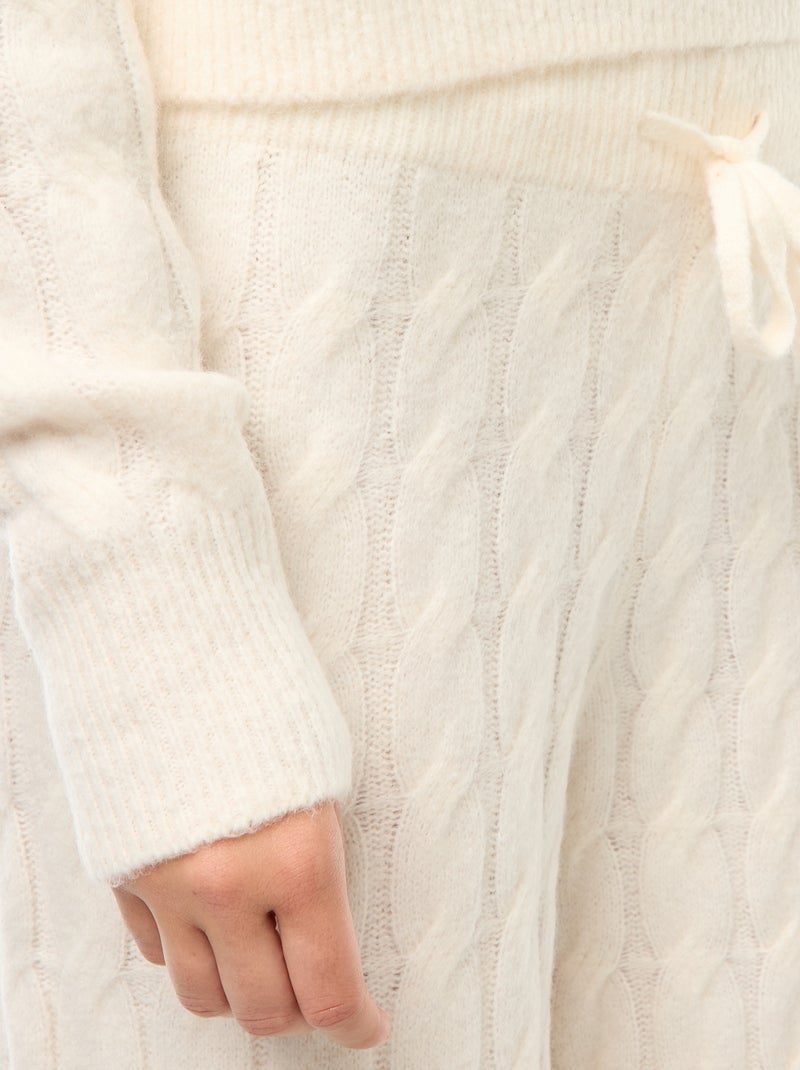 Pantalon en tricot torsadé Ecru - Kiabi