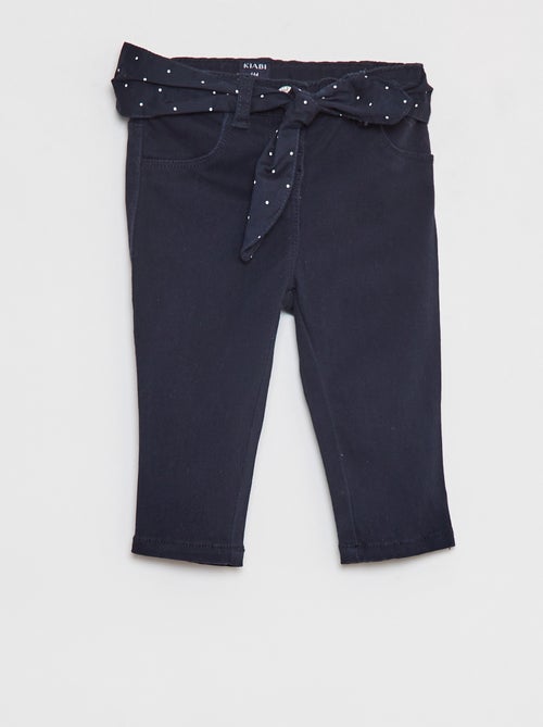 Pantalon en twill avec ceinture en voile de coton - Kiabi