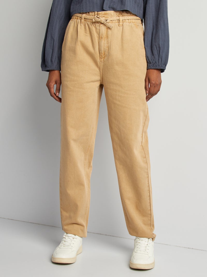 Pantalon en twill avec fine ceinture à nouer beige - Kiabi