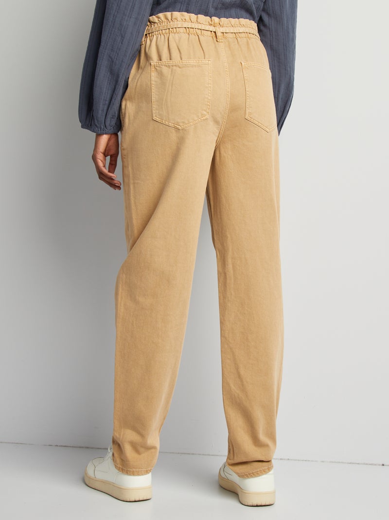 Pantalon en twill avec fine ceinture à nouer beige - Kiabi
