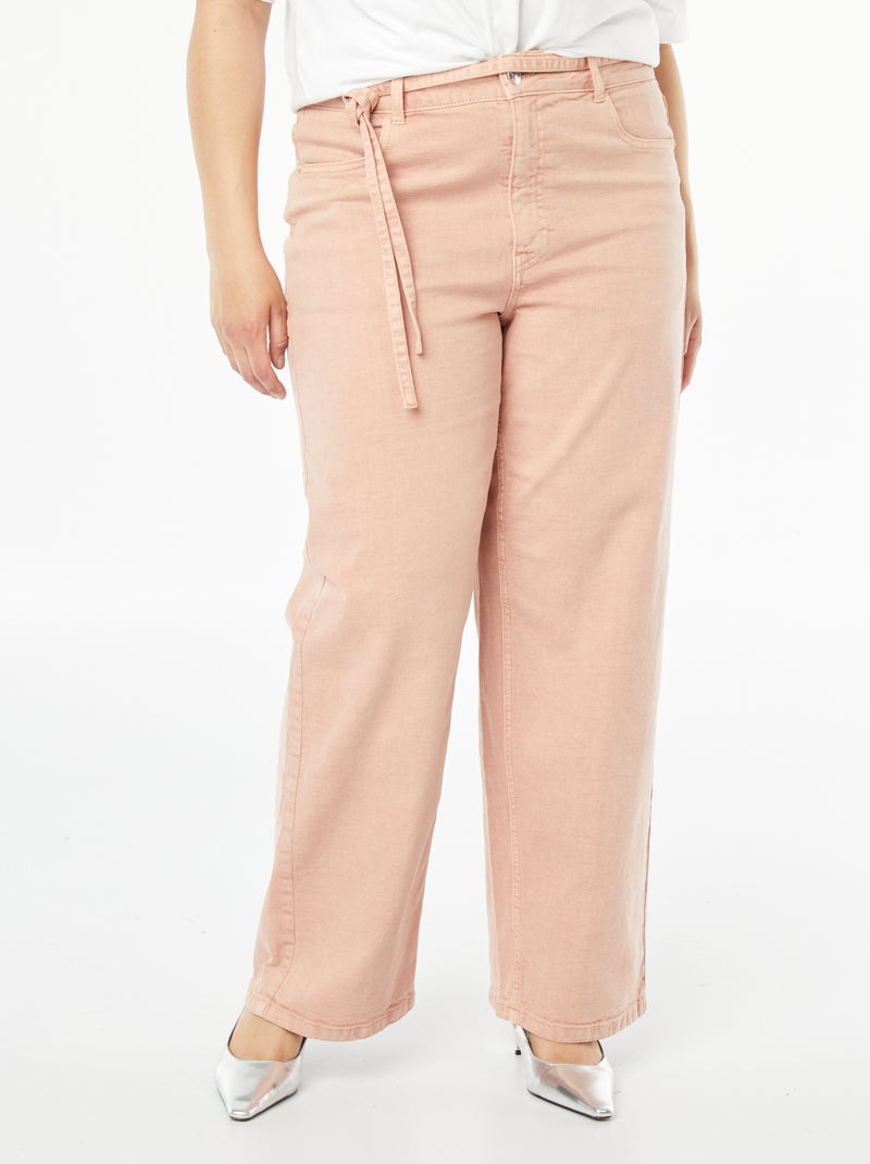 Pantalon en twill avec fine ceinture à nouer ROSE - Kiabi