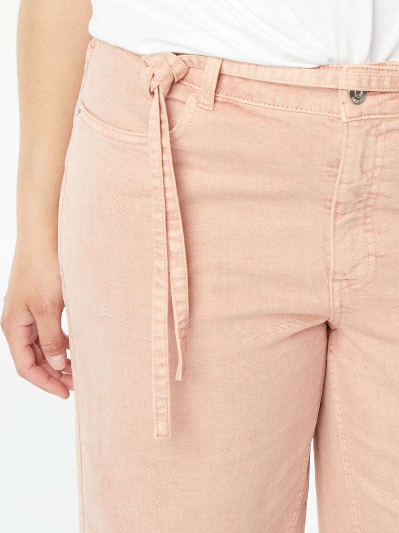 Pantalon en twill avec fine ceinture à nouer ROSE - Kiabi